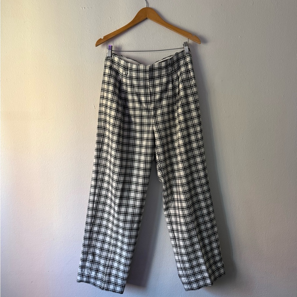 J. CREW PLAID WOOL-BLEND WIDE LEG PANTS